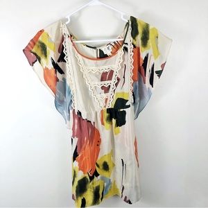 Anthropologie Edme & Esyllte Multicolor Floral Blouse Silk Size 8